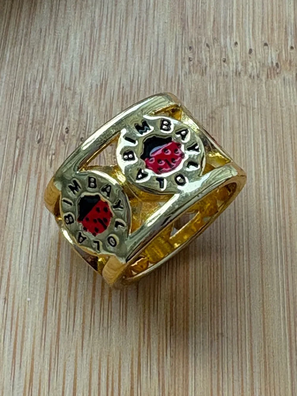 Bimba Y Lola Gold Tone Wide-Band Statement Ring with Red Ladybug Design Size 6.5 - Picture 4 of 9